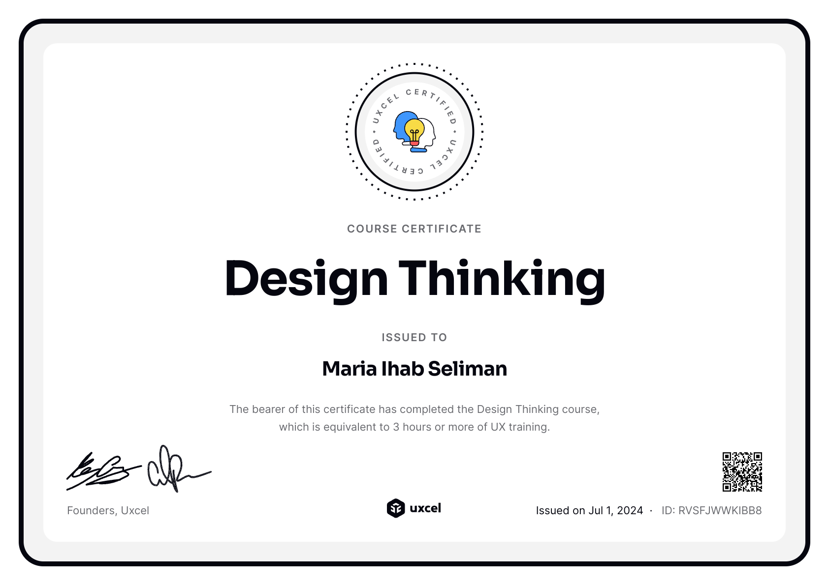 Maria Ihab Seliman's certificate